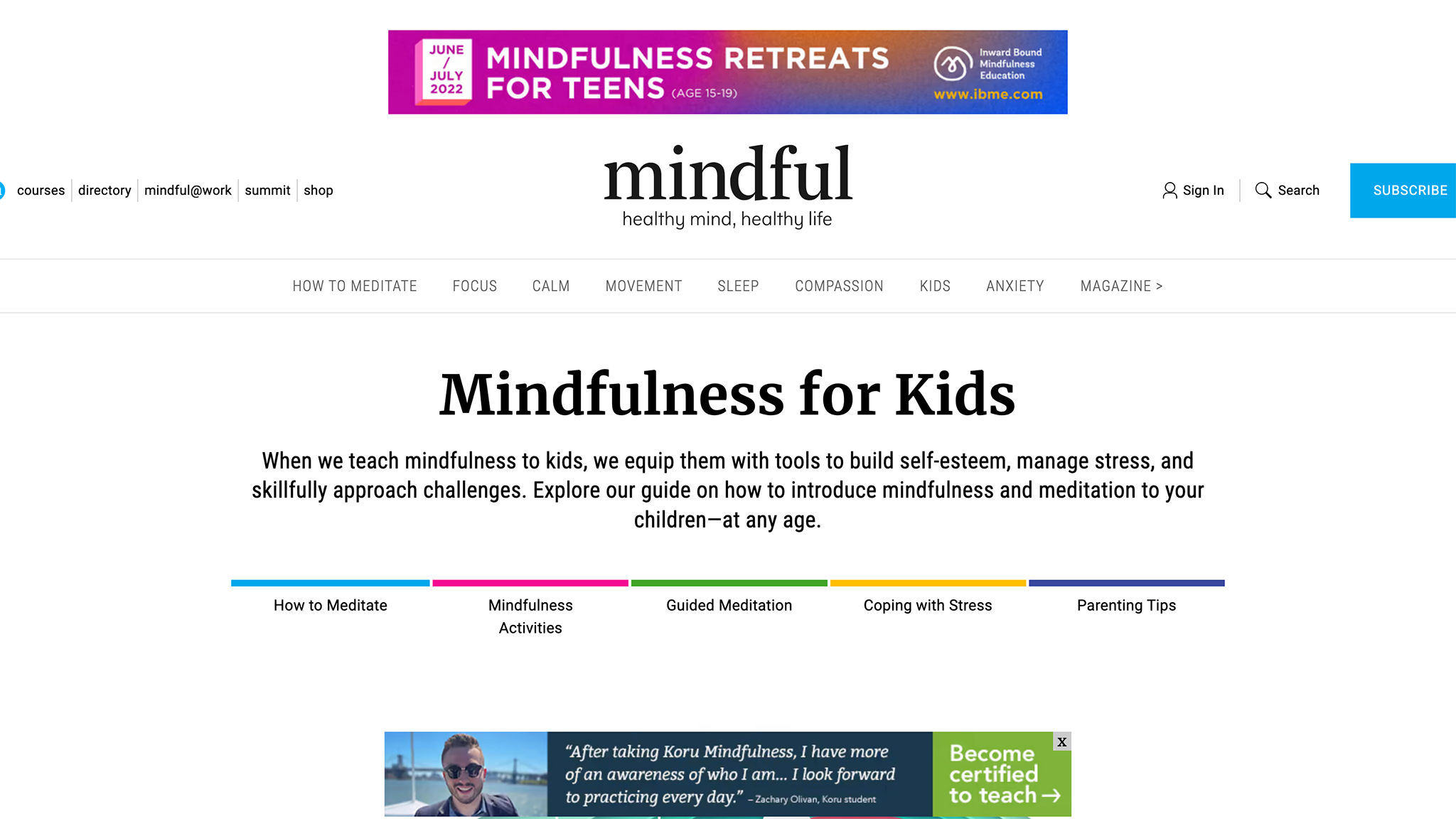 Mindful.org homepage screenshot March 8 2022