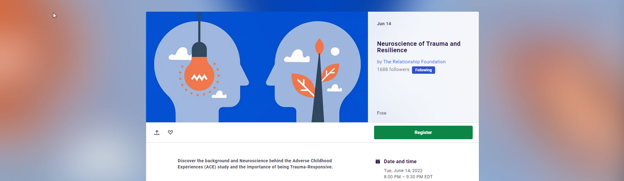 The Relationship Foundation Eventbrite Neuroscience of Trauma and Resilience Online Event